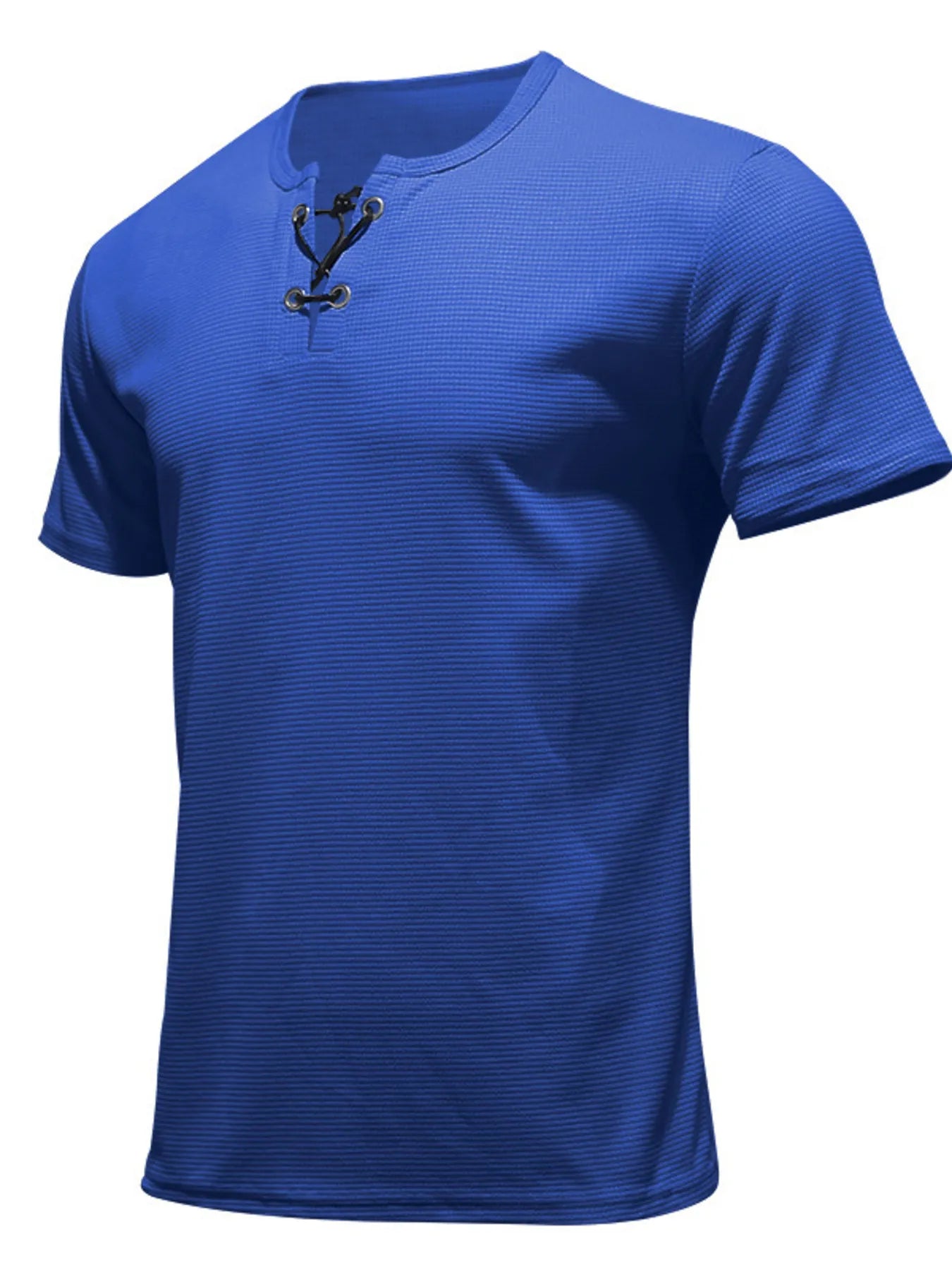 Plus size men's casual Henley T-shirt by Trendsi, featuring lace-up neckline and comfortable fabric, in a relaxed fit.