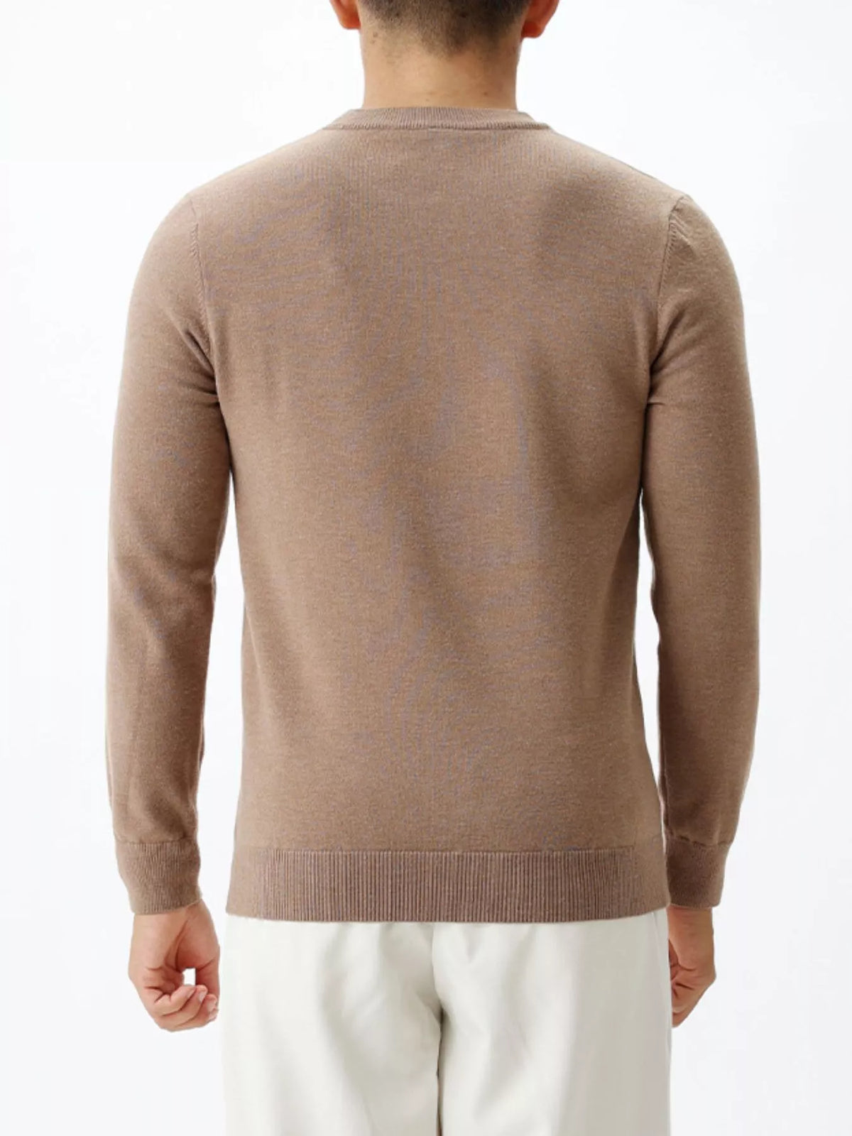 Plus size men's ValiantMan crew neck sweater in classic style, made by Trendsi, shown in a natural fabric and fit.