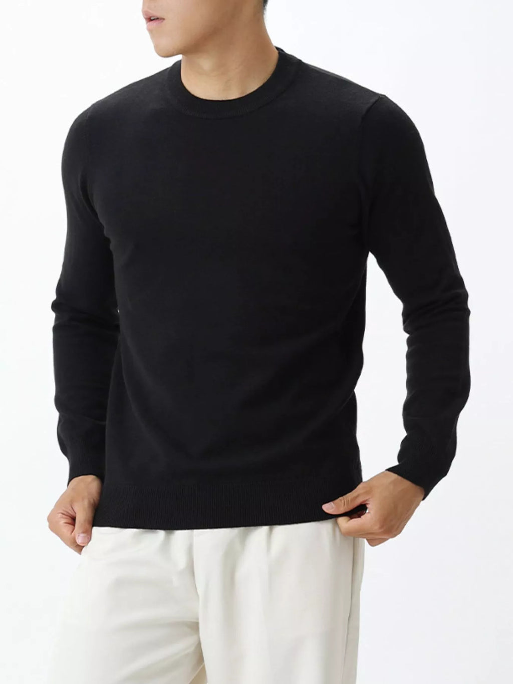 Plus size men's ValiantMan crew neck sweater in classic style, made by Trendsi, shown on a plain background.