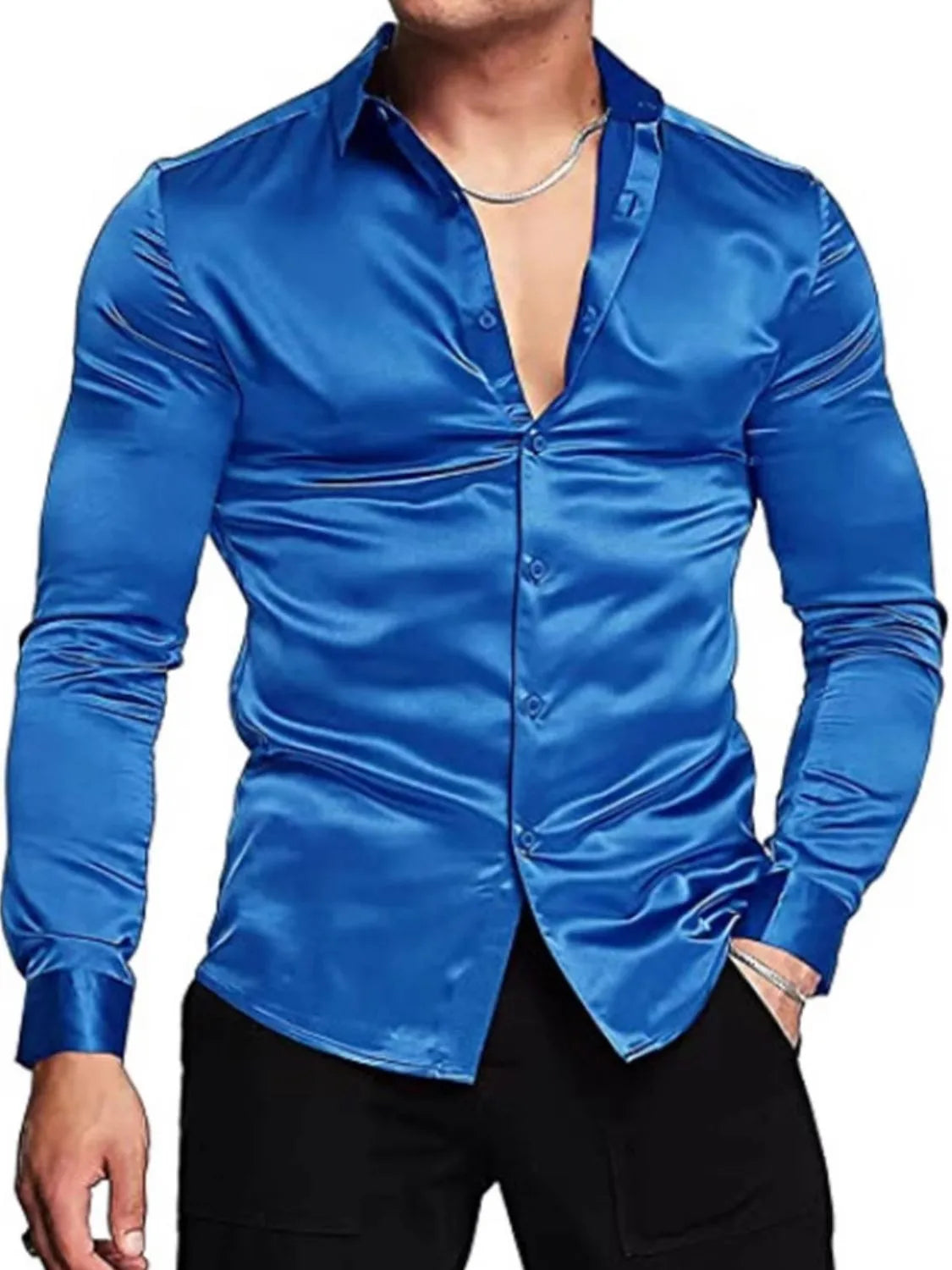Men's full size button-up long sleeve shirt by Trendsi, featuring a classic design and tailored fit in the image.