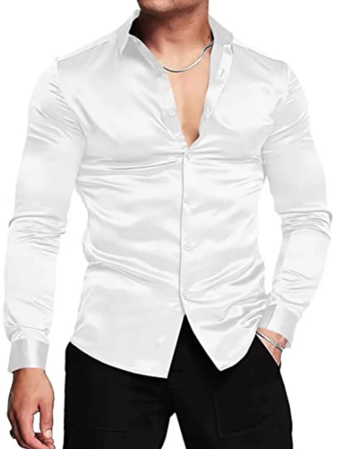 Men's long sleeve button-up shirt by Trendsi, featuring a full size, classic collar, and tailored fit in a versatile style.