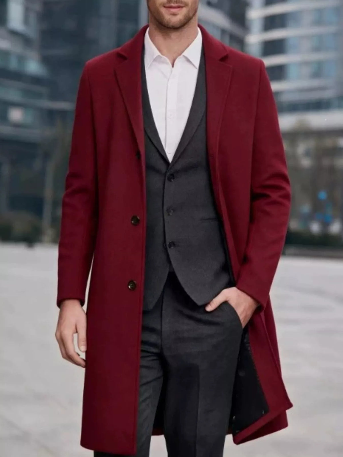 Nobilityze men's slim-fit overcoat with lapel collar, full size outerwear in black, stylish and tailored for men's fashion.