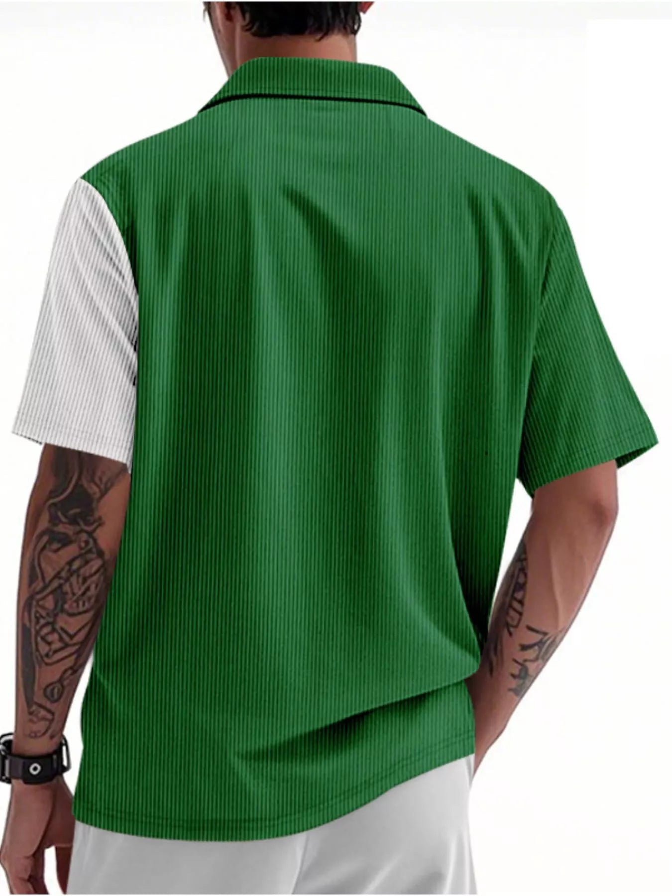Color block corduroy short sleeve shirt for men by Trendsi, featuring a stylish full-size design with vibrant color blocks.
