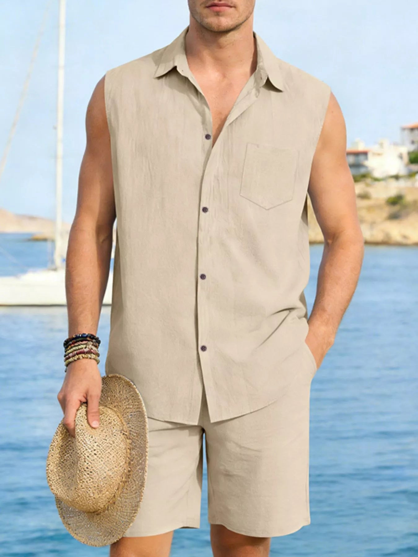 RIGOR men's casual short sleeve polo shirt and matching shorts set, trendy and comfortable for everyday wear.