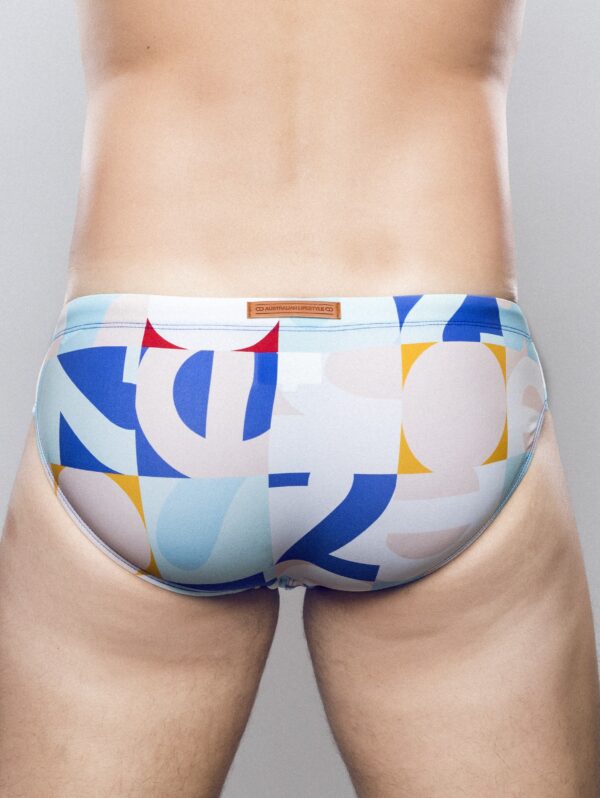 CityBOYZ★USA 2Eros Insignia print swim brief featuring vibrant pattern and snug fit, ideal for stylish swimwear.