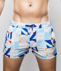 CityBoyz USA 2Eros Insignia print swim shorts with vibrant design, lightweight fabric, and comfortable fit for beach or pool use.