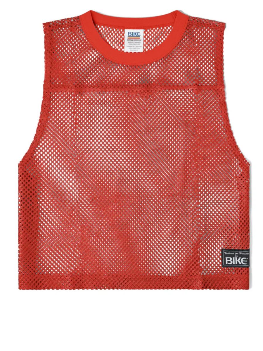 Red CITYBOYZ USA athletic sleeveless bike practice jersey tank top, close-up view showing breathable fabric and branding.