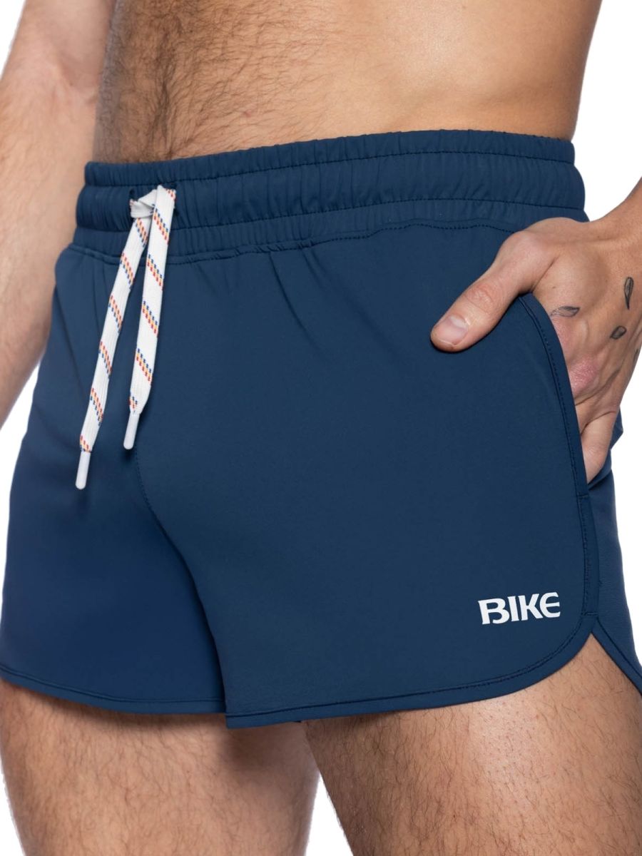 Navy blue CITYBOYZ USA bike athletic track shorts with breathable fabric and elastic waistband, designed for active wear.