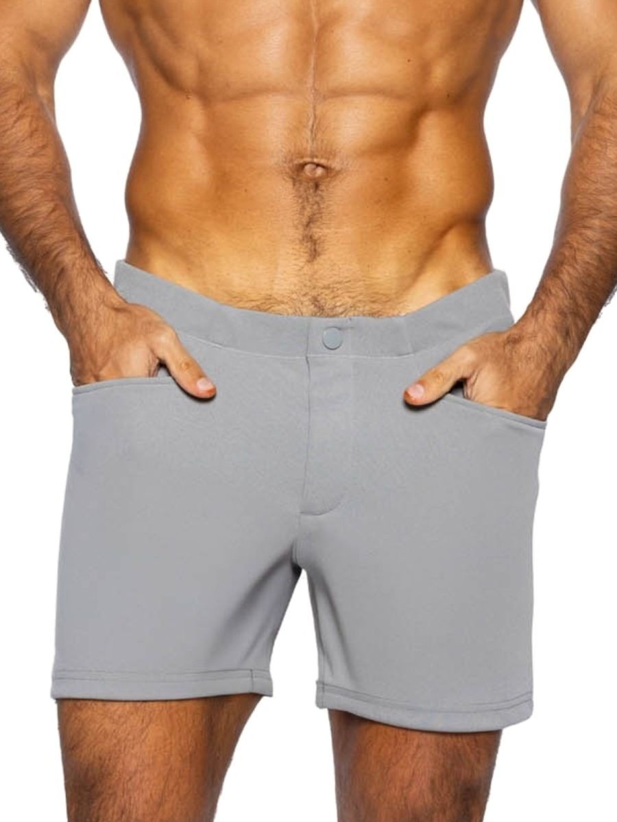 Gray CITYBOYZ USA athletic bike coaches shorts, 5-inch inseam, designed for comfort and performance during exercise.