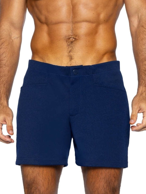 CityBoyz USA navy athletic bike coaches shorts with 5-inch inseam, designed for active wear and comfort.