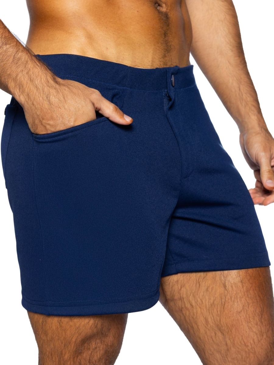 Navy CITYBOYZ★USA bike athletic coaches shorts, 5-inch inseam, made for active wear, featuring a comfortable fit and athletic design.