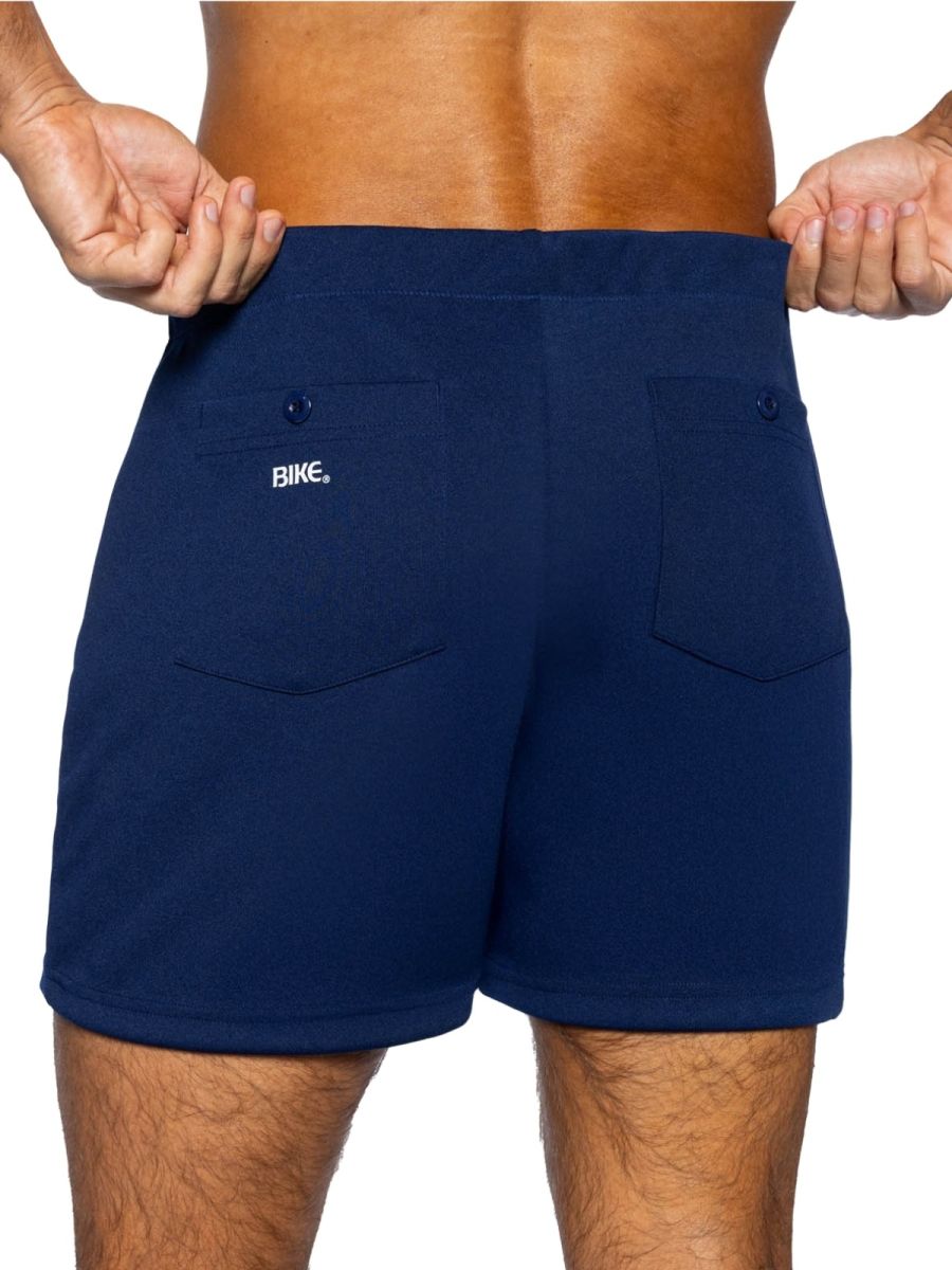 Navy CITYBOYZ USA Bike Athletic Coaches Shorts with 5-inch inseam, lightweight athletic shorts for men, front and back view.