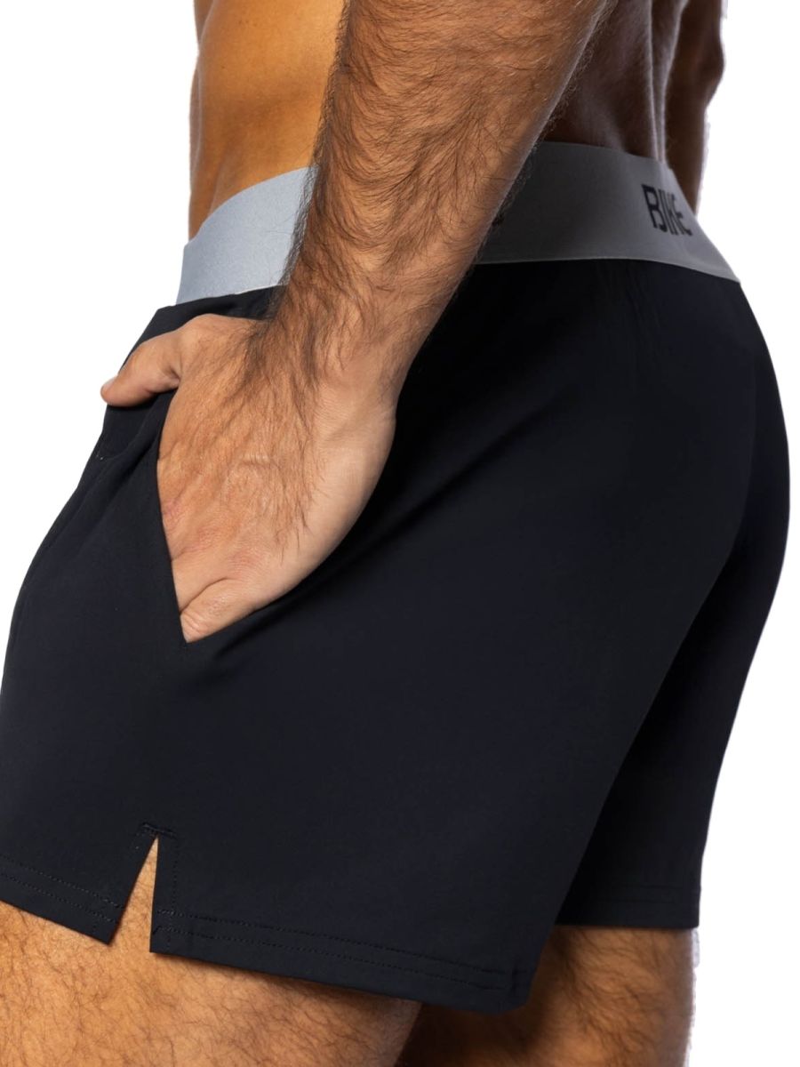 Black men's athletic bike jock shorts by CITYBOYZ★USA, showing the comfortable sportswear design and fit.