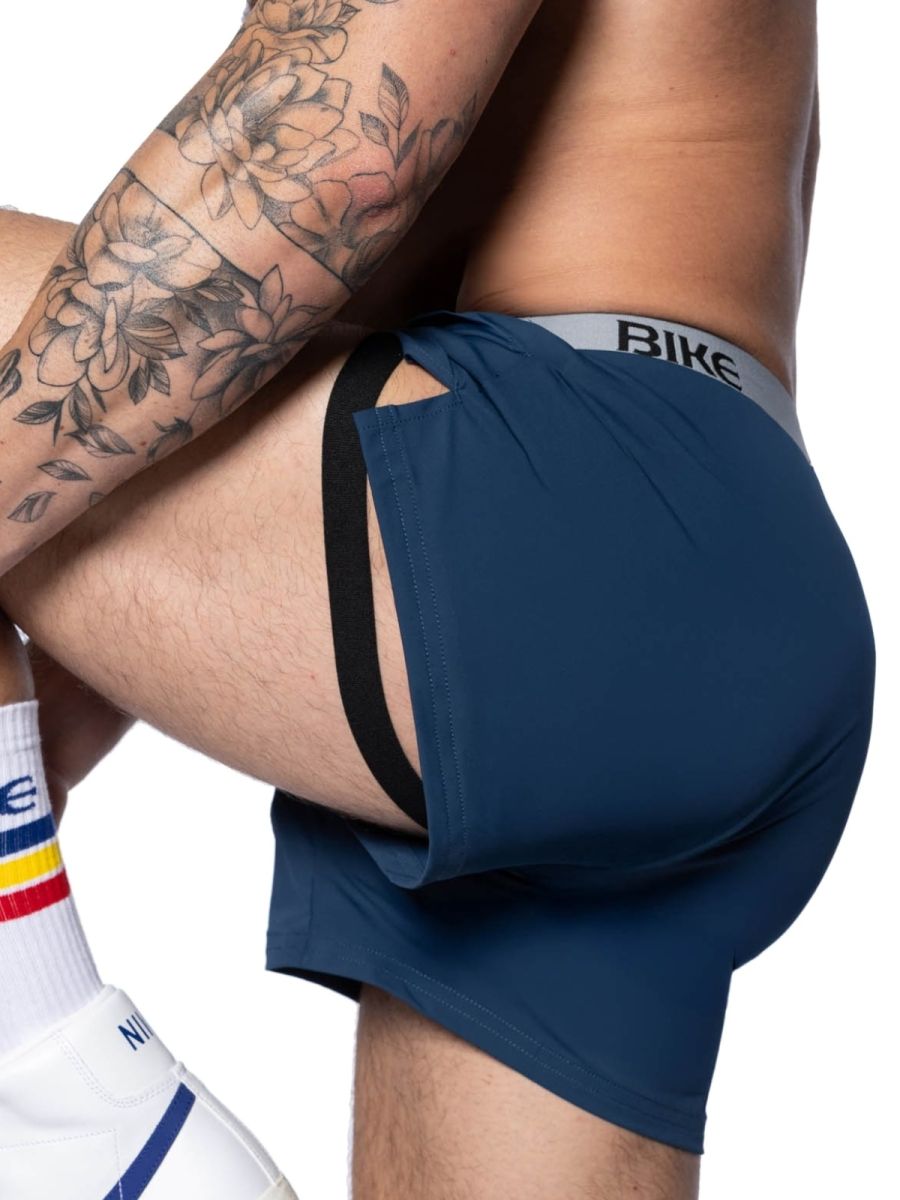 Men's navy athletic bike jock shorts by CITYBOYZ★USA, made for comfortable sportswear, shown on a plain background.