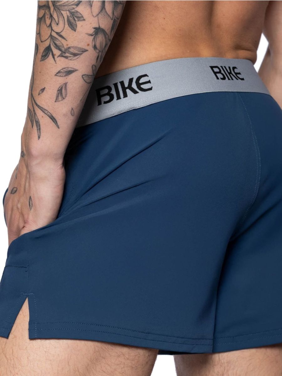 Men's navy athletic bike shorts by CITYBOYZ★USA, designed for comfort and sportswear, shown on a model.