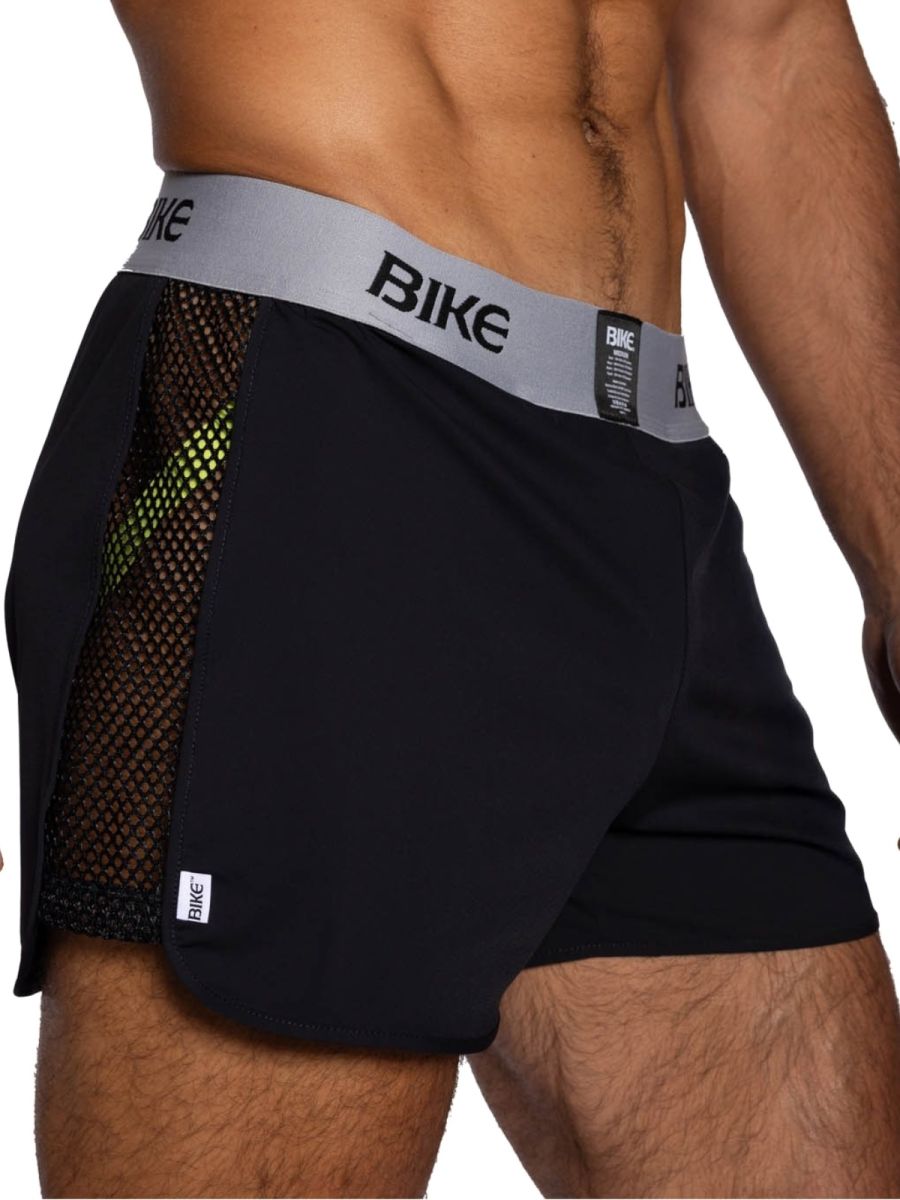 Black Bike Athletic Peek-a-Boo Jock Short by CITYBOYZ★USA, close-up of the athletic jockstrap with breathable fabric and supportive fit.
