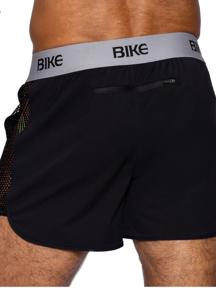 Black CITYBOYZ★USA Bike Athletic Peek-a-Boo Jock Short with mesh panels and supportive fit, designed for stylish comfort during activity.