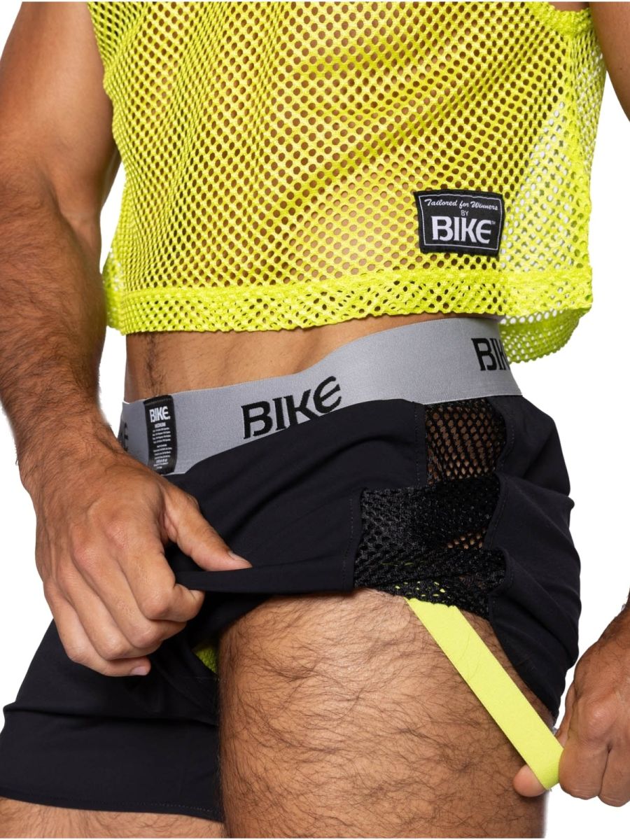 Black CITYBOYZ★USA Bike Athletic Peek-a-Boo Jock Short with mesh panels and supportive fit, designed for active sports and comfort.