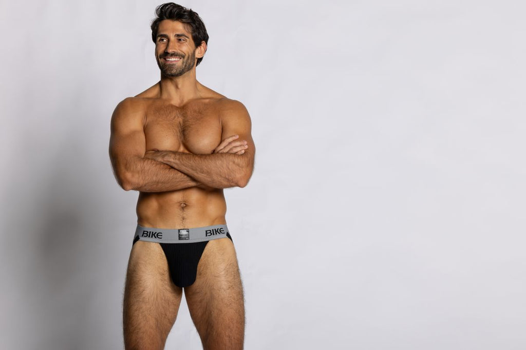 Black Bike Athletic Classic Jockstrap by CITYBOYZ★USA, showing the supportive waistband and snug fit design for active wear.