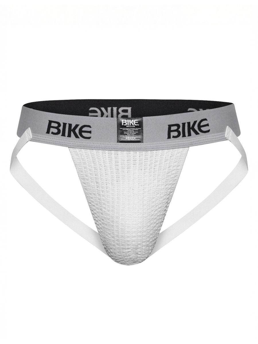 White CITYBOYZ★USA Bike Athletic Classic Jockstrap featuring supportive waistband and breathable fabric for active sports.