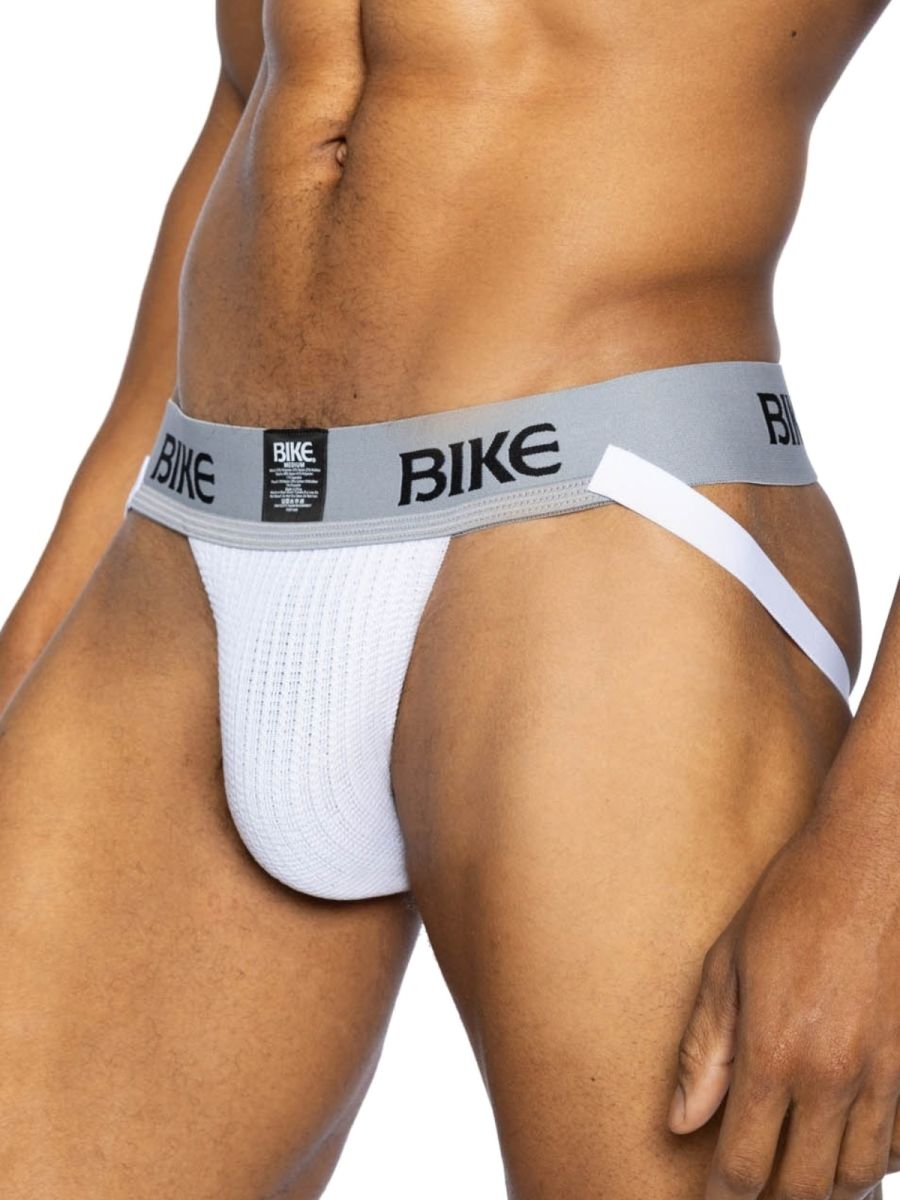White Bike Athletic Classic Jockstrap by CITYBOYZ★USA, showcasing supportive design with waistband and durable fabric.
