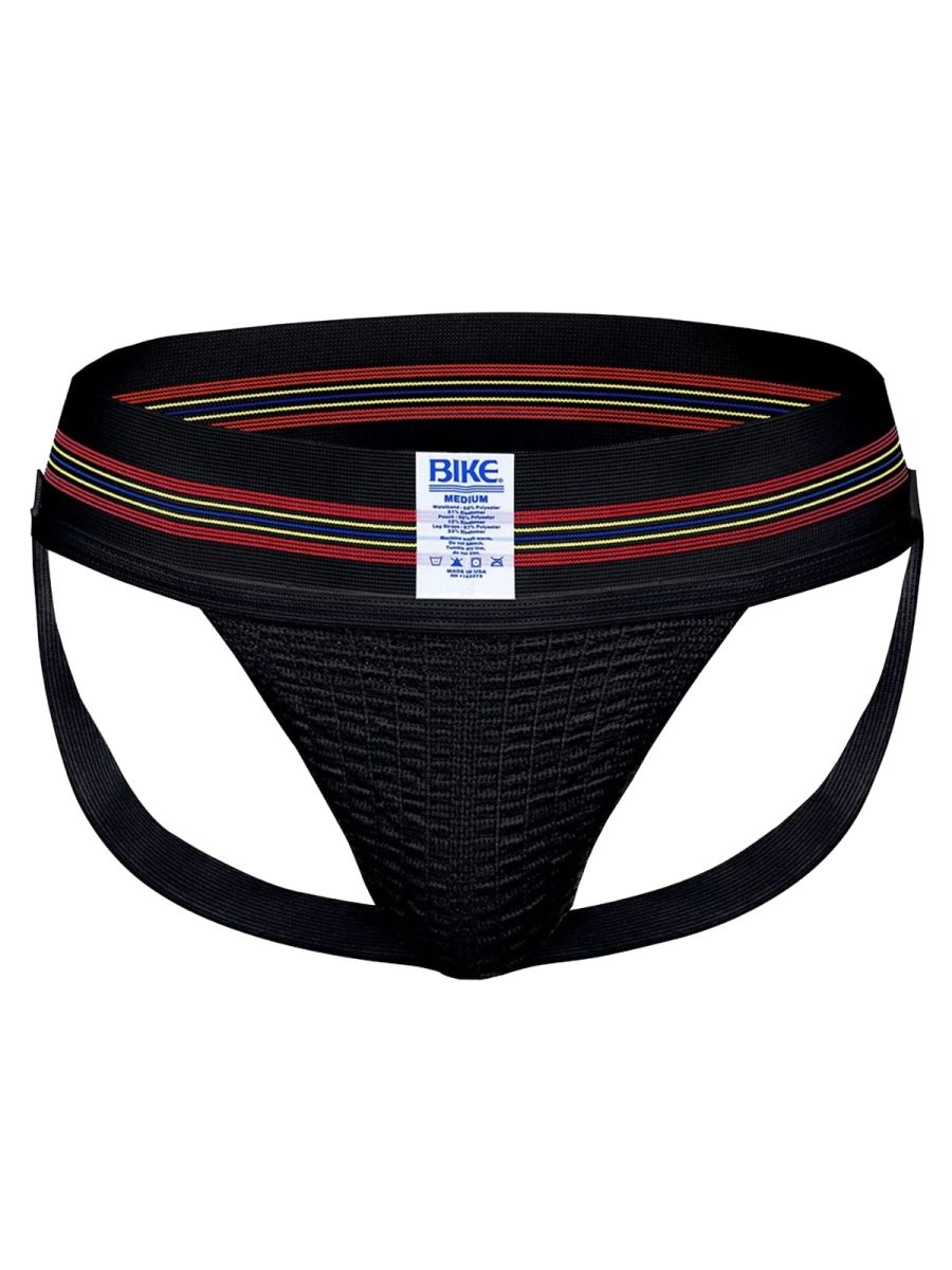 Black Bike Athletic Original Number 10 Jockstrap by CITYBOYZ USA showing the supportive waistband and athletic fabric.