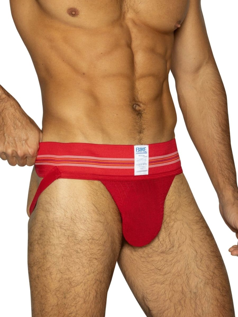 Red Bike Athletic Original Number 10 Jockstrap by CITYBOYZ★USA, showing the supportive athletic jockstrap with logo and adjustable straps.
