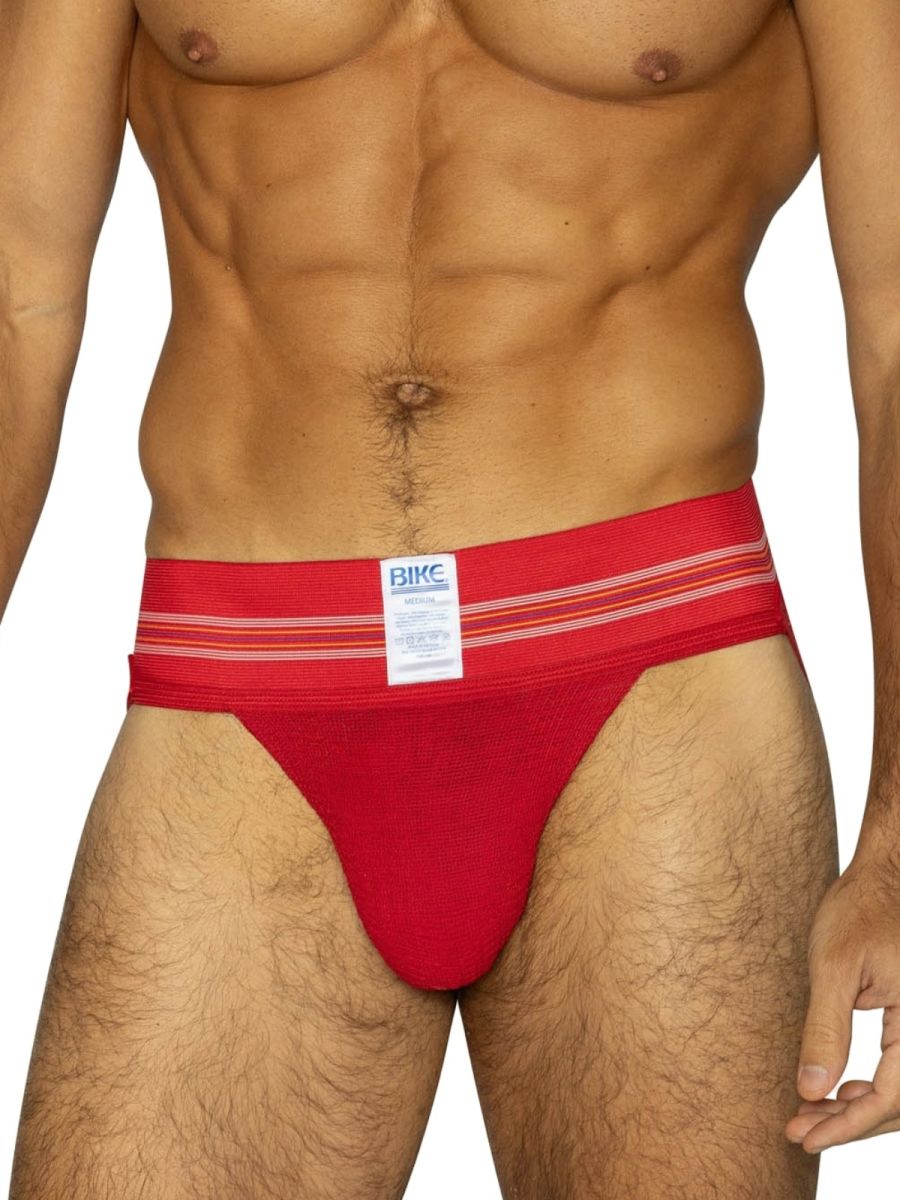 Red Bike Athletic Original Number 10 Jockstrap by CITYBOYZ USA with supportive waistband and athletic design.