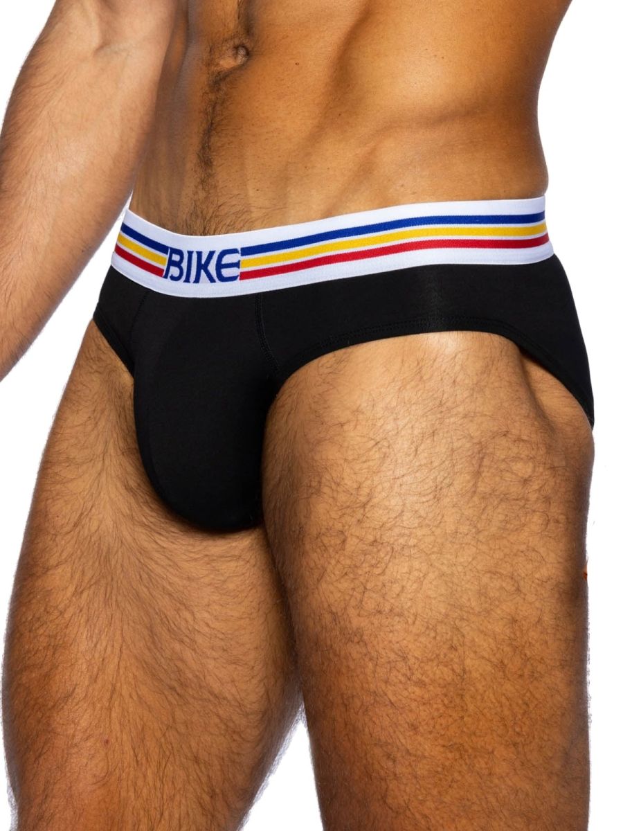 Black CITYBOYZ★USA Bike athletic stretch cotton briefs displayed on a mannequin, highlighting comfort and fit.