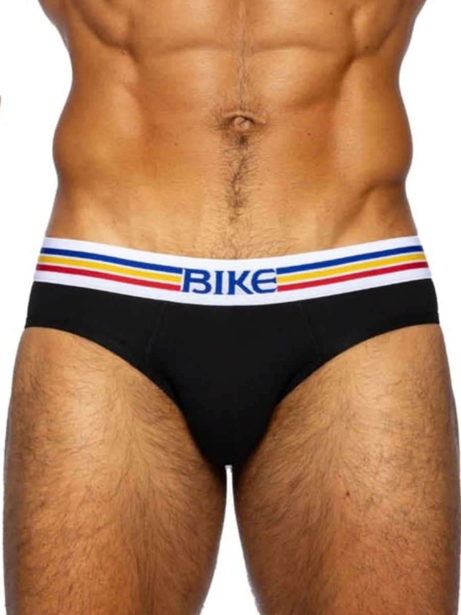 Black CITYBOYZ★USA Bike Athletic Stretch Cotton Briefs with comfortable fit and sporty design, shown laid flat.