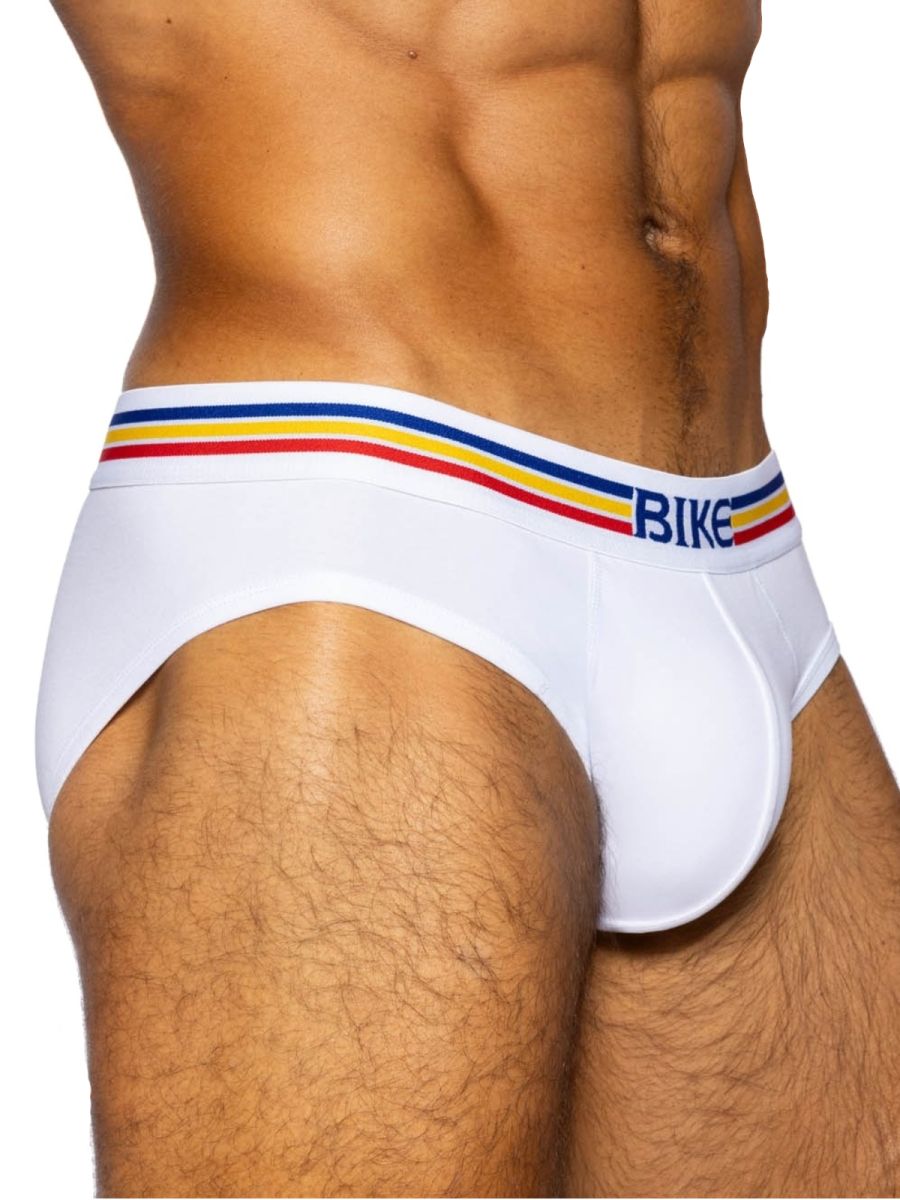 White CITYBOYZ★USA Bike athletic stretch cotton briefs, snug fit with breathable fabric, designed for active wear.