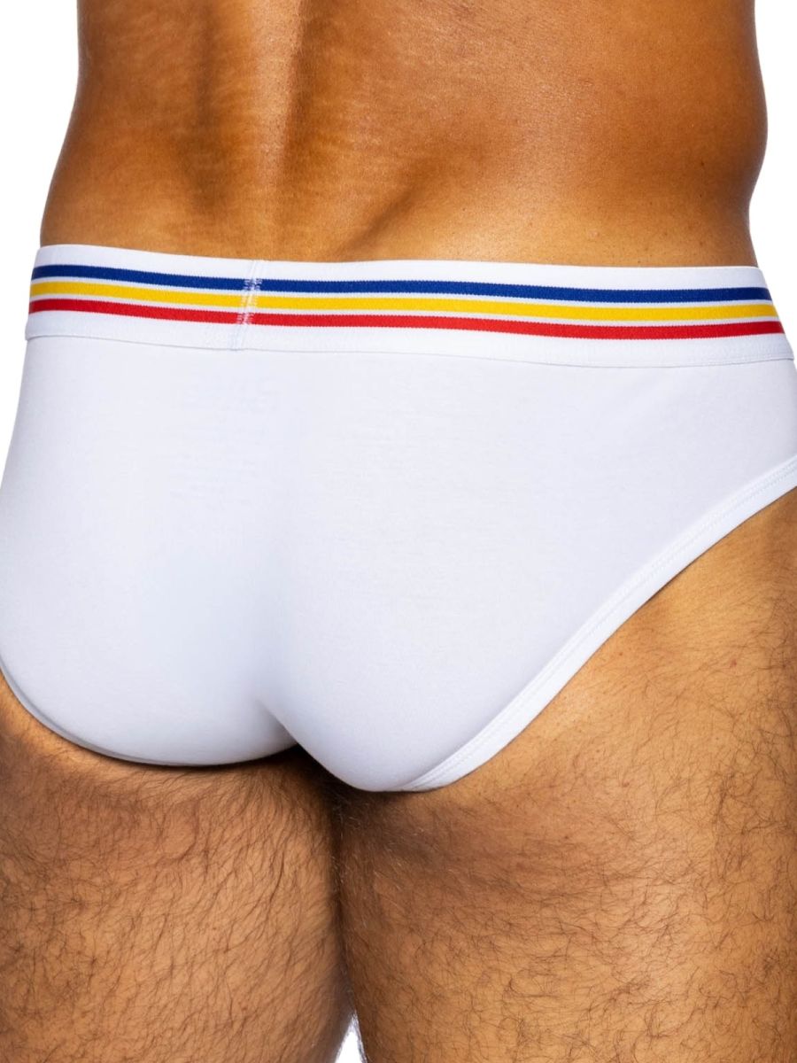 White athletic stretch cotton briefs for men by CITYBOYZ★USA, designed for comfort and active wear.