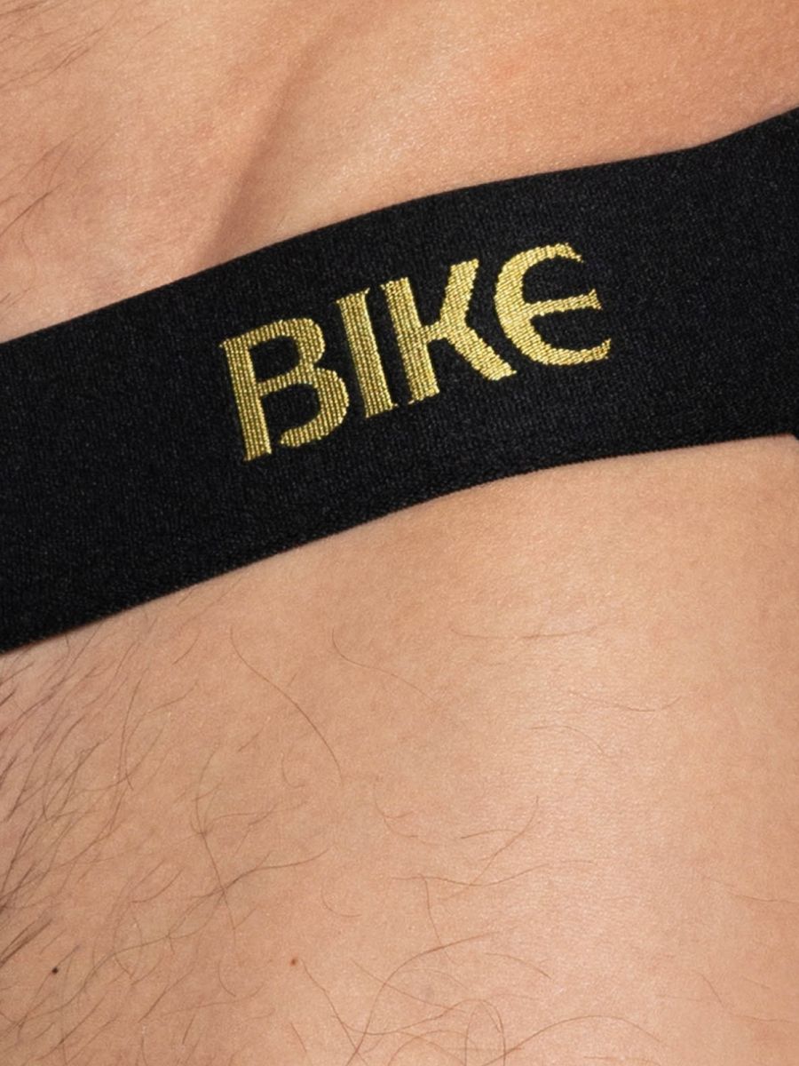 Black CITYBOYZ USA athletic bike jock brief with supportive design and comfortable fit, shown on a mannequin.