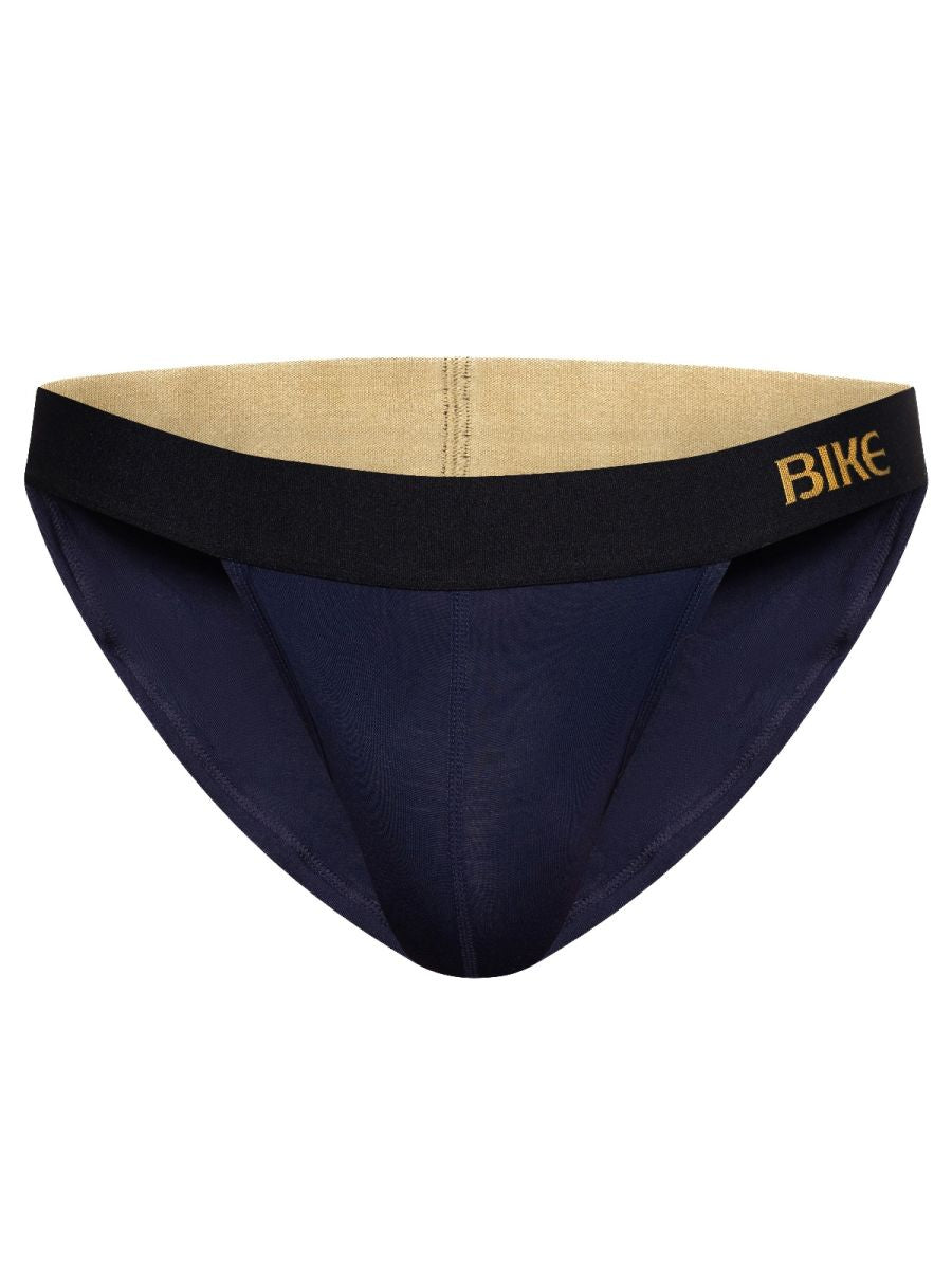 Navy blue CITYBOYZ★USA bike athletic active jock brief with supportive fit and comfortable waistband, shown on a mannequin.