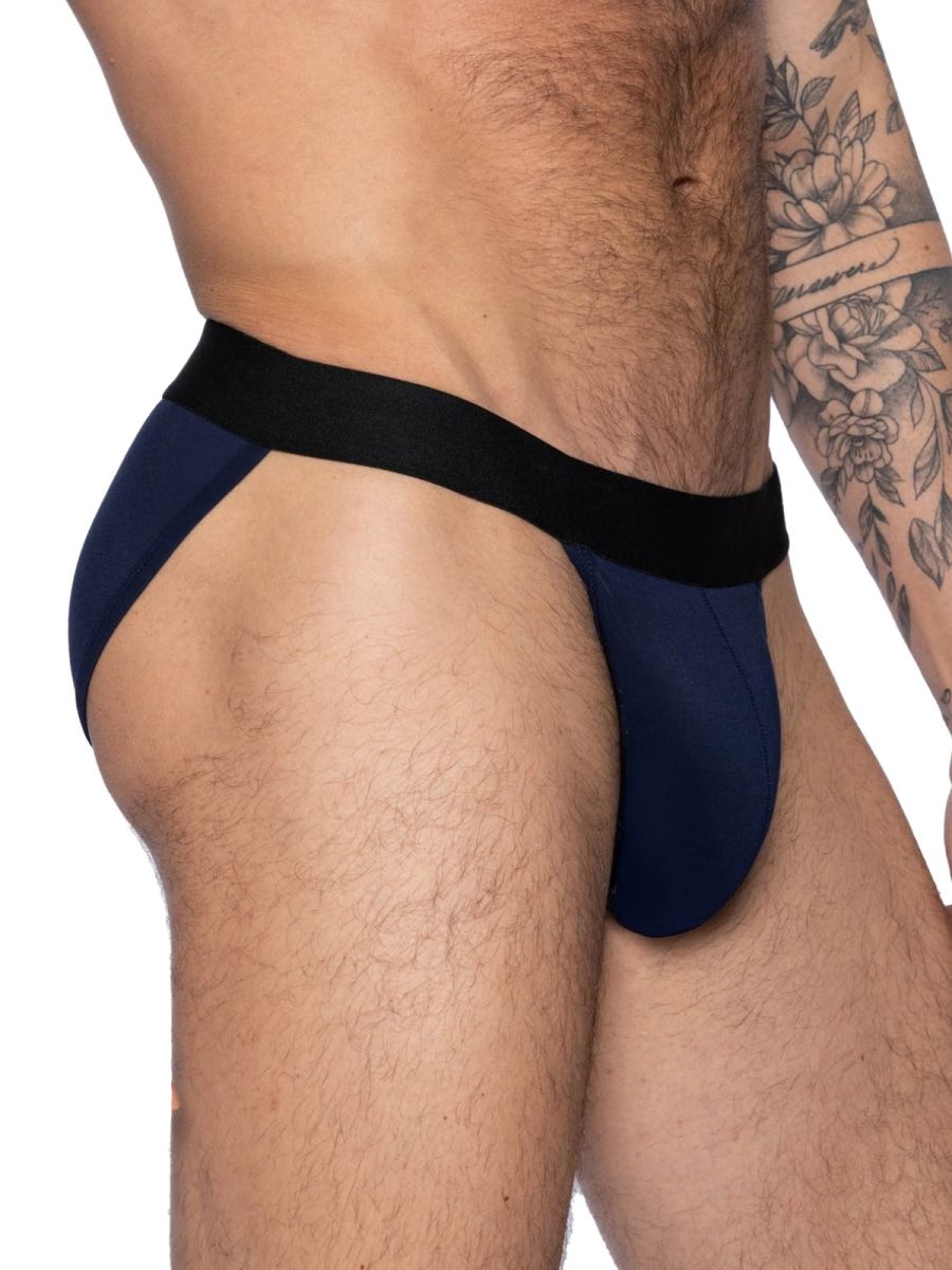 Navy blue CITYBOYZ USA athletic bike jock brief with supportive fit and comfortable waistband, designed for active wear.