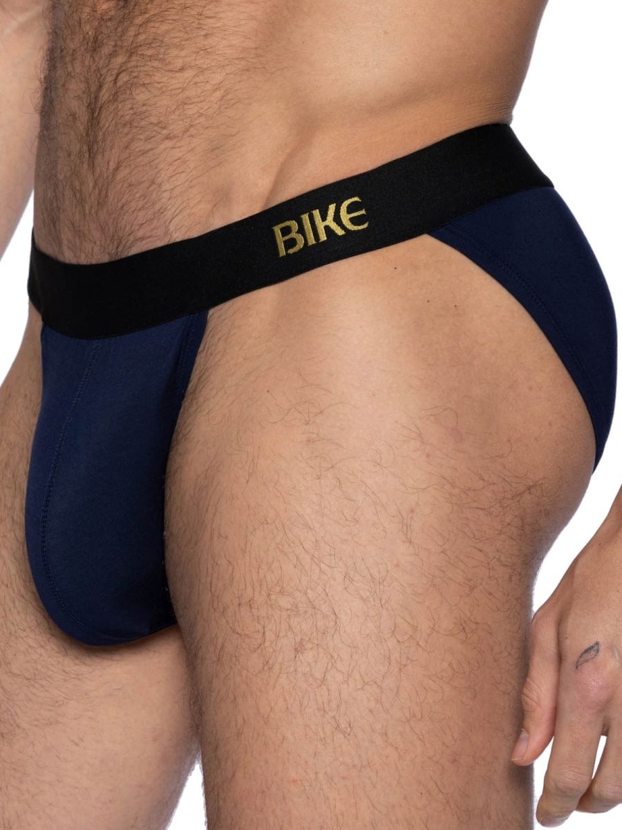 Navy blue CITYBOYZ USA athletic bike jock brief showing supportive waistband and snug fit for active sports and comfort.