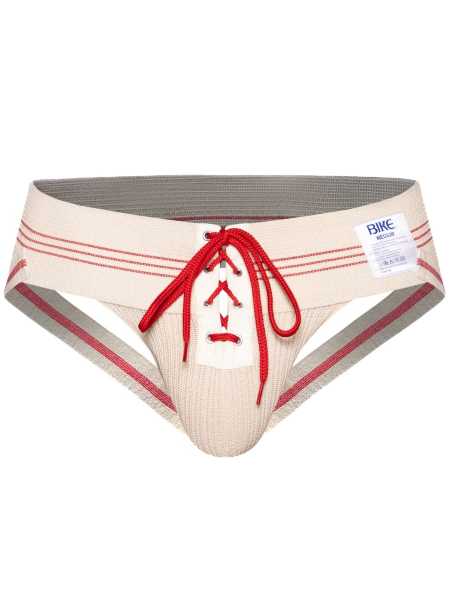 Vintage cream Bike Athletic jockstrap by CITYBOYZ★USA with lace-up front and supportive design.