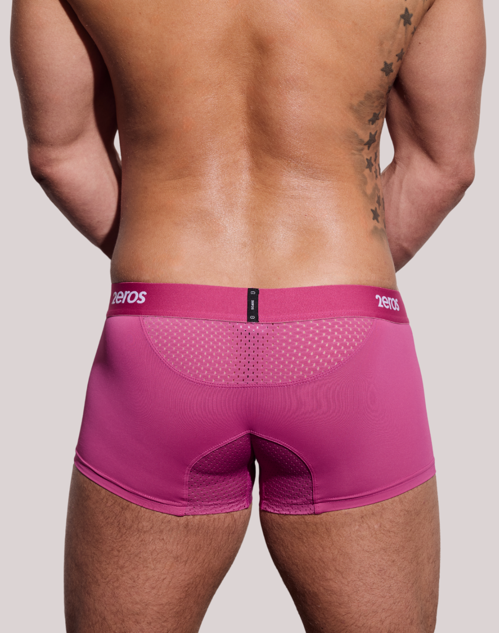 Back view of CITYBOYZ★USA 2Eros Aktiv NRG Trunk in vibrant fuchsia, showcasing its comfortable fit and performance-focused design.