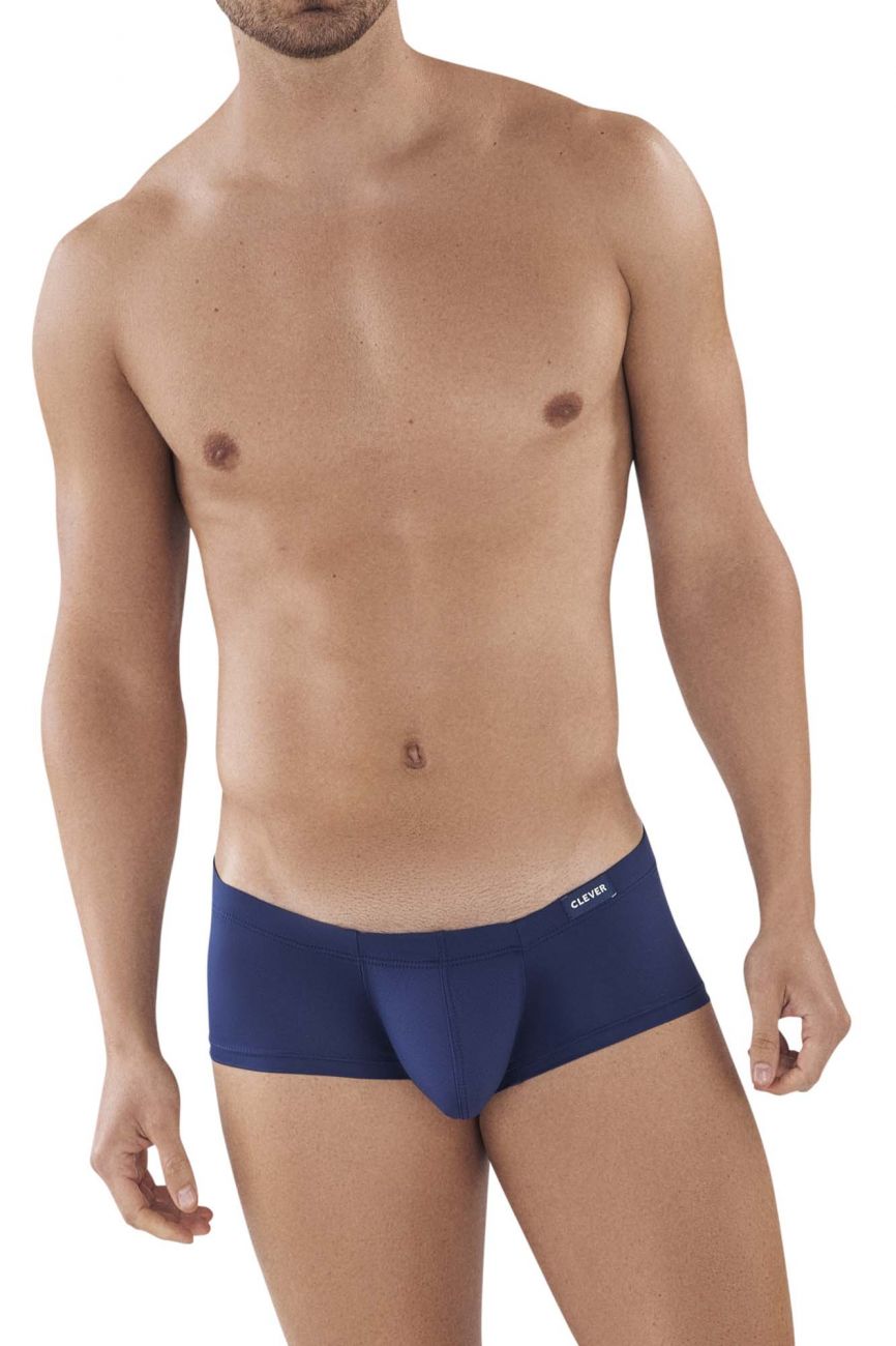 Dark blue Clever Latin trunk underwear by CITYBOYZ★USA, displayed flat with waistband and leg openings visible.