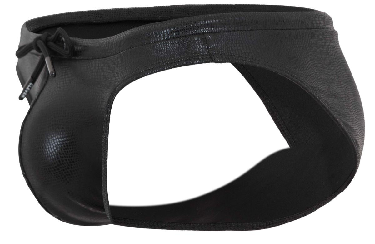 Black Clever Gorgona swim brief by CITYBOYZ★USA, showcasing a sleek, fitted design with subtle branding details.