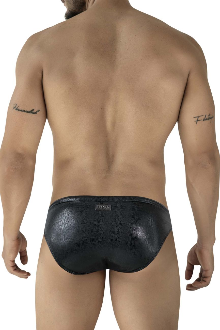 Black Clever Gorgona Swim Brief by CITYBOYZ★USA, featuring sleek fabric and comfortable fit, displayed on a model.