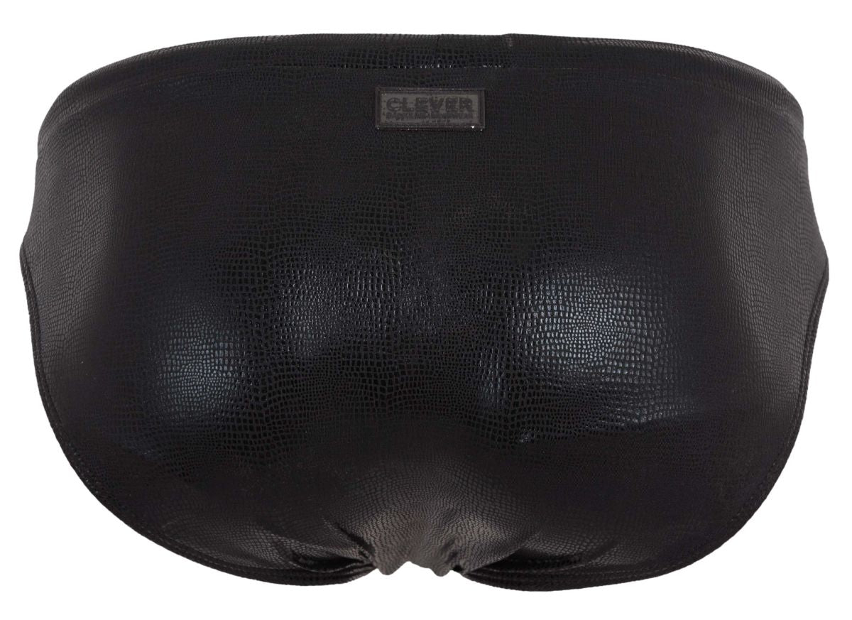 Black Clever Gorgona swim brief by CITYBOYZ★USA, featuring a sleek design and comfortable fit, displayed on a plain background.