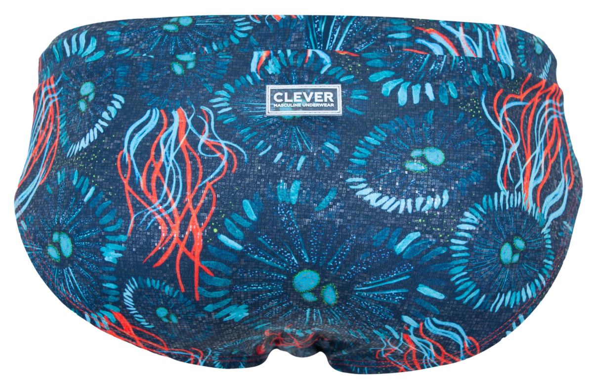 Dark blue Clever Malpelo swim brief by CITYBOYZ★USA, showing a close-up of the sleek, fitted swimwear fabric and design.