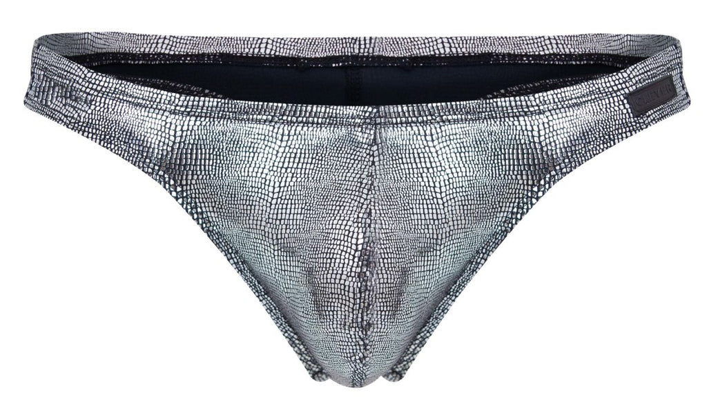 Black Clever Sparkles Swim Thong by CITYBOYZ★USA, showing the sleek design and minimal coverage on a plain background.