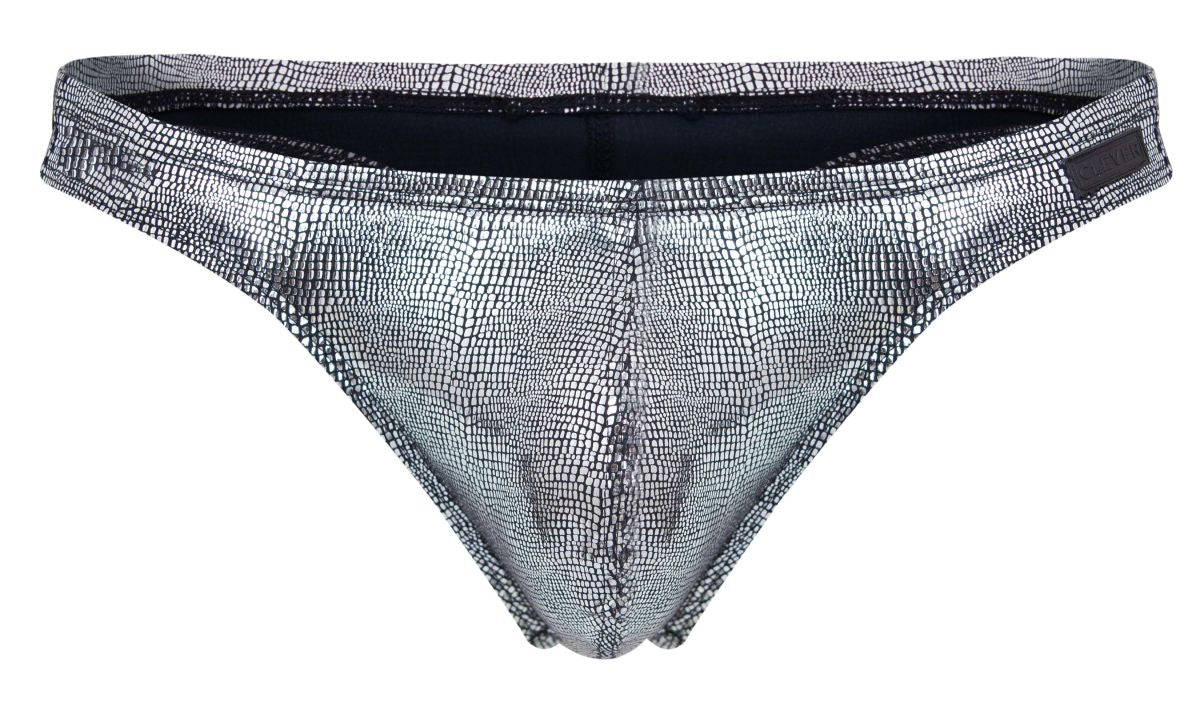 Black Clever Sparkles Swim Thong by CITYBOYZ★USA, showing the sleek design and minimal coverage on a plain background.