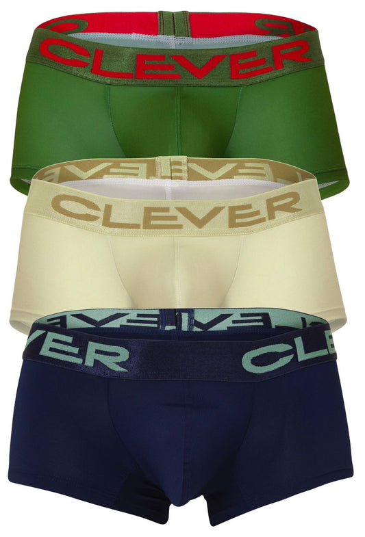 Clever Australian Latin Trunks 3PK-Beige-Blue-Green Underwear- CITYBOYZ★USA