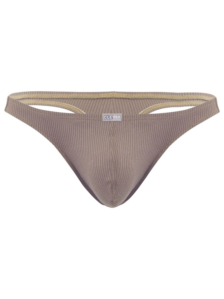 Sand-colored Clever Apolo Thong bikini from CITYBOYZ★USA displayed on a model, showing the minimalistic design and slim straps.