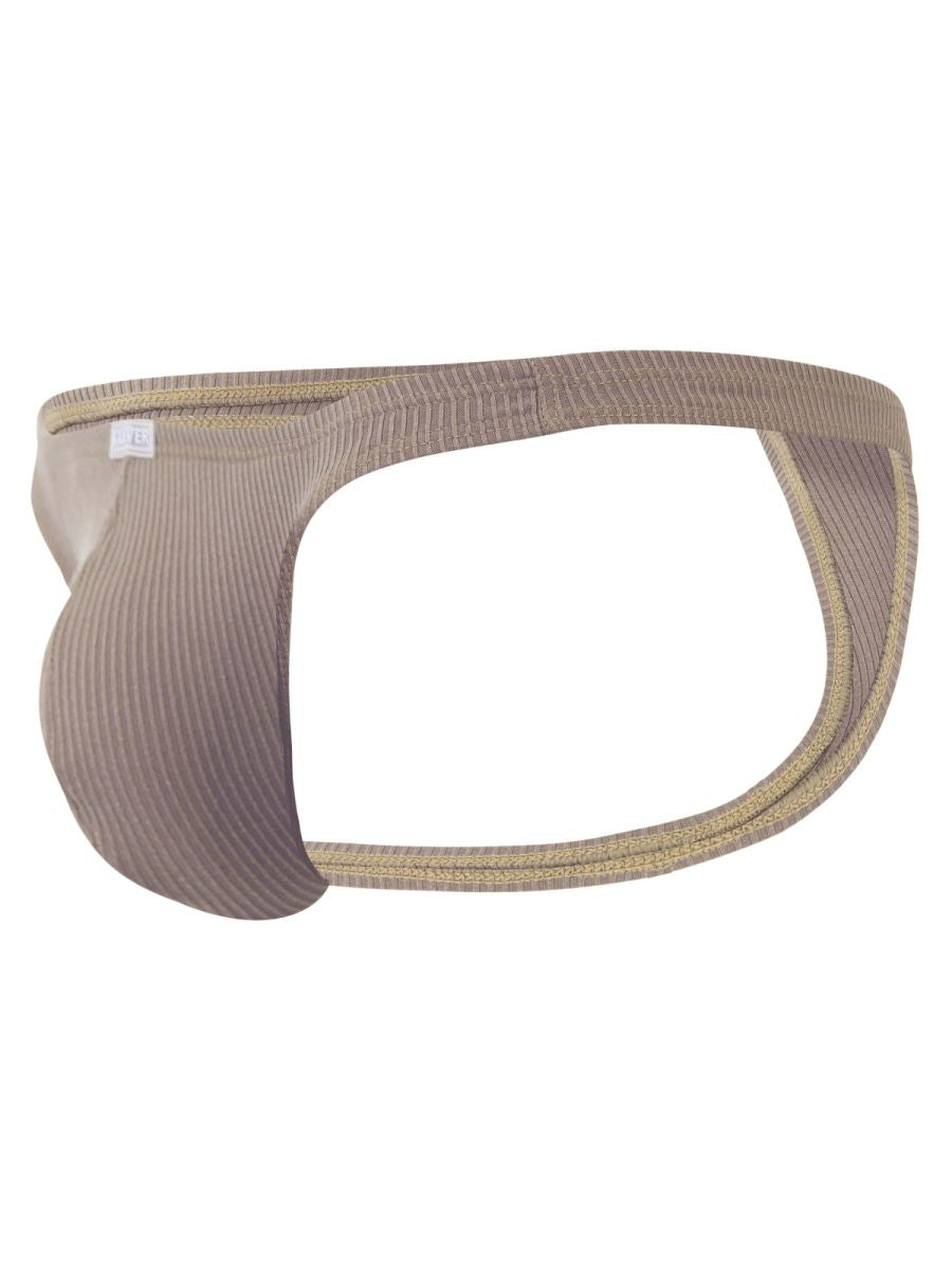 Sand-colored Clever Apolo Thong men's bikini underwear by CITYBOYZ★USA, showcasing a sleek, comfortable fit and minimal design.