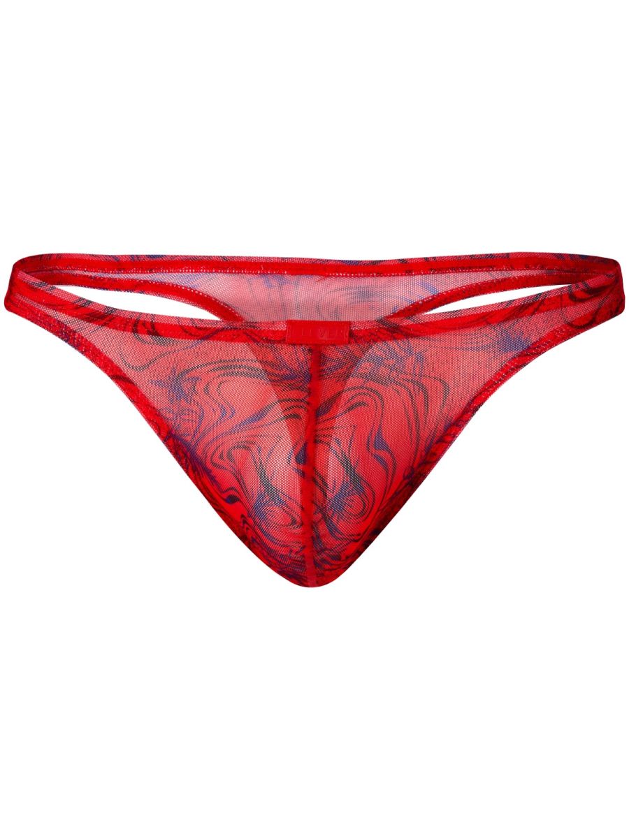 Red Clever Calipso thong bikini underwear by CITYBOYZ★USA, featuring a sleek fit and minimal coverage.