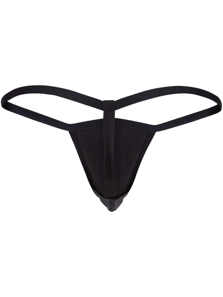 Black Clever Atlas G-String from CITYBOYZ★USA with thin waistband and minimal coverage, shown on a neutral background.
